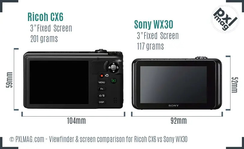 Ricoh CX6 vs Sony WX30 Screen and Viewfinder comparison
