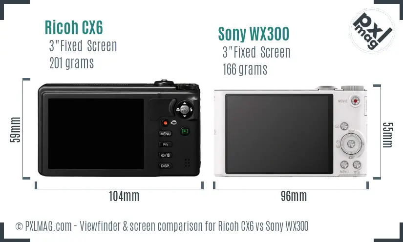 Ricoh CX6 vs Sony WX300 Screen and Viewfinder comparison