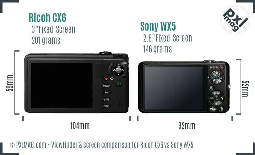 Ricoh CX6 vs Sony WX5 Screen and Viewfinder comparison