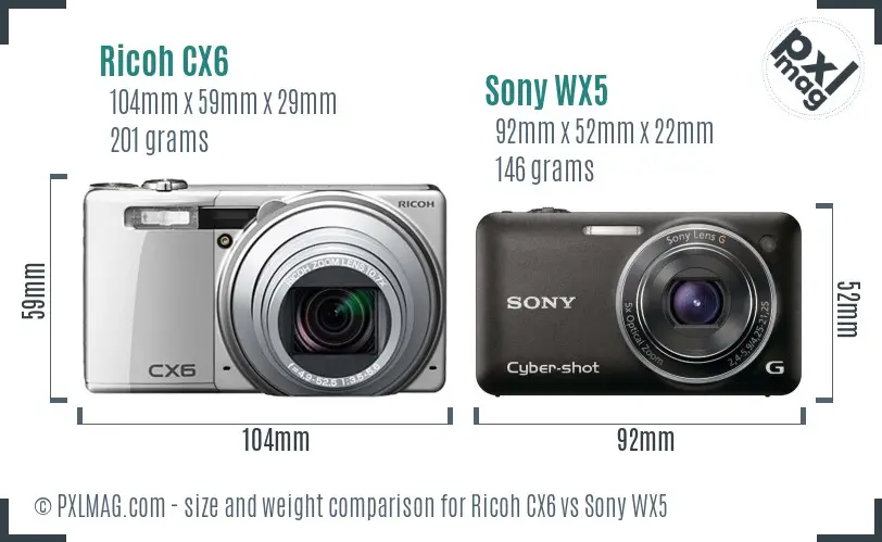 Ricoh CX6 vs Sony WX5 size comparison