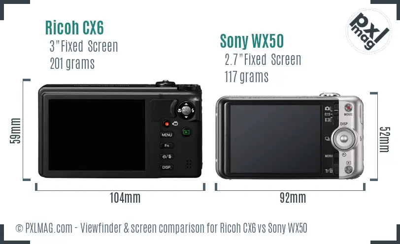 Ricoh CX6 vs Sony WX50 Screen and Viewfinder comparison