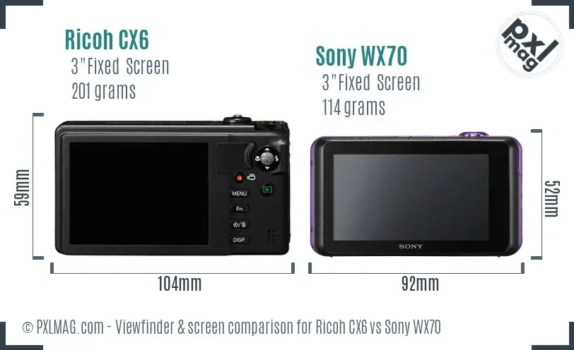 Ricoh CX6 vs Sony WX70 Screen and Viewfinder comparison