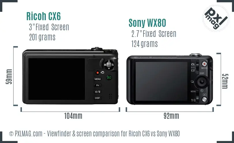 Ricoh CX6 vs Sony WX80 Screen and Viewfinder comparison