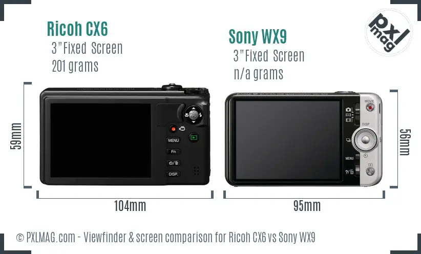 Ricoh CX6 vs Sony WX9 Screen and Viewfinder comparison
