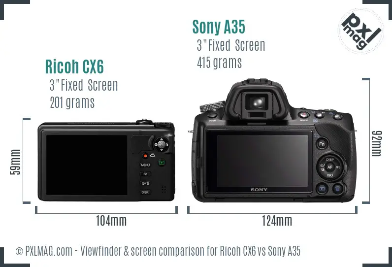 Ricoh CX6 vs Sony A35 Screen and Viewfinder comparison