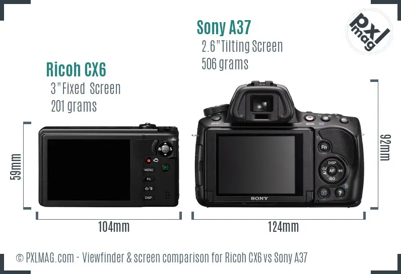 Ricoh CX6 vs Sony A37 Screen and Viewfinder comparison