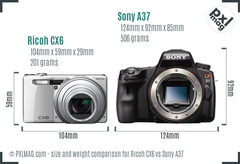 Ricoh CX6 vs Sony A37 size comparison
