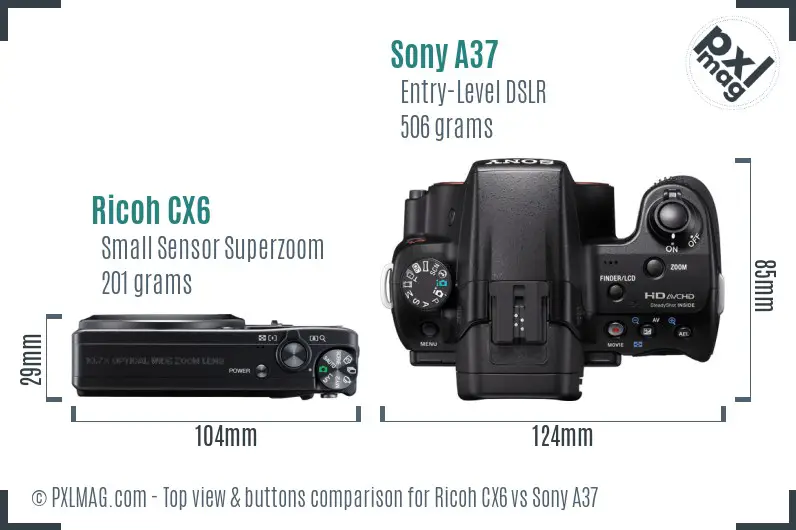 Ricoh CX6 vs Sony A37 top view buttons comparison
