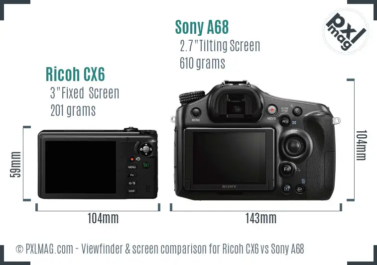 Ricoh CX6 vs Sony A68 Screen and Viewfinder comparison