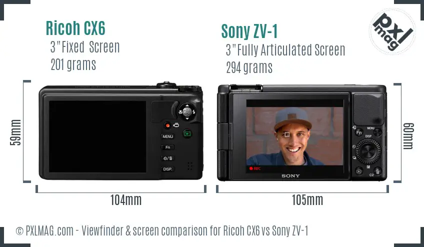 Ricoh CX6 vs Sony ZV-1 Screen and Viewfinder comparison
