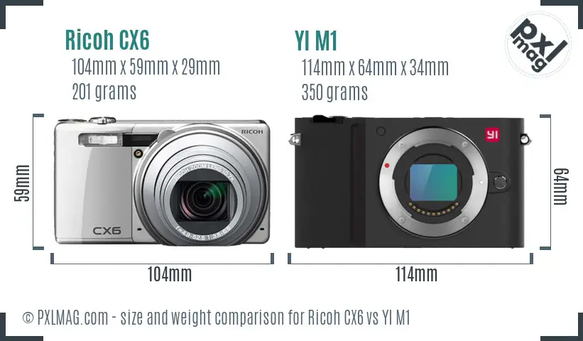 Ricoh CX6 vs YI M1 size comparison