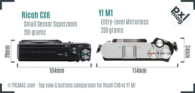 Ricoh CX6 vs YI M1 top view buttons comparison