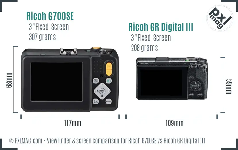 Ricoh G700SE vs Ricoh GR Digital III Screen and Viewfinder comparison
