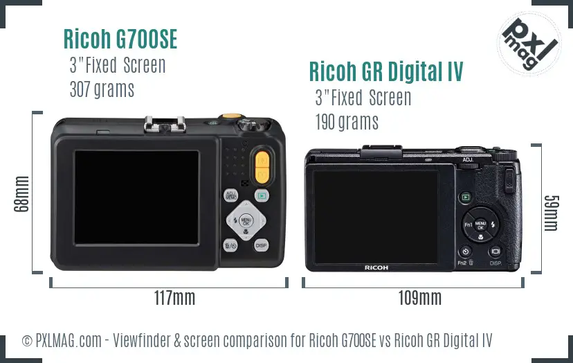 Ricoh G700SE vs Ricoh GR Digital IV Screen and Viewfinder comparison