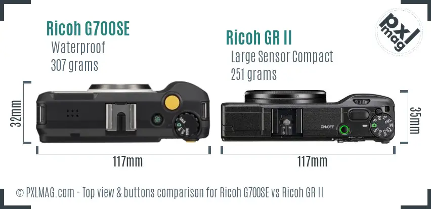 Ricoh G700SE vs Ricoh GR II top view buttons comparison