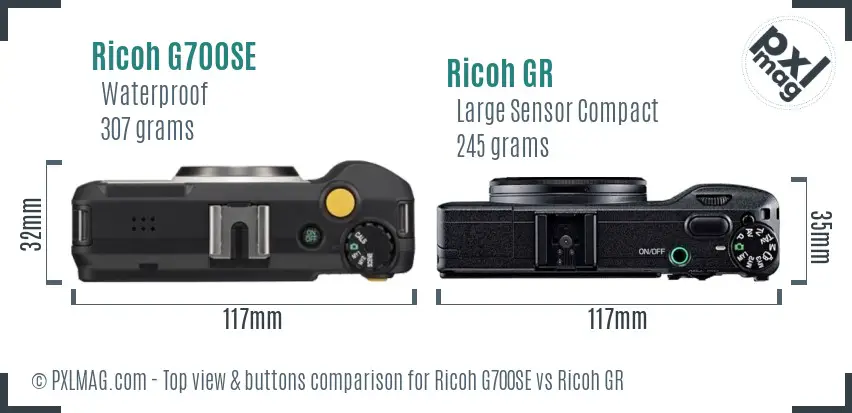 Ricoh G700SE vs Ricoh GR top view buttons comparison