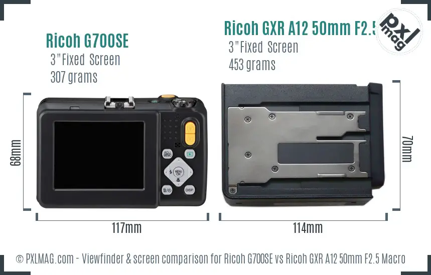 Ricoh G700SE vs Ricoh GXR A12 50mm F2.5 Macro Screen and Viewfinder comparison