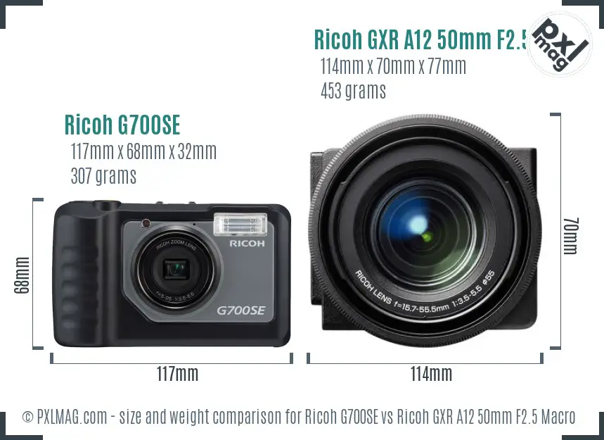 Ricoh G700SE vs Ricoh GXR A12 50mm F2.5 Macro size comparison