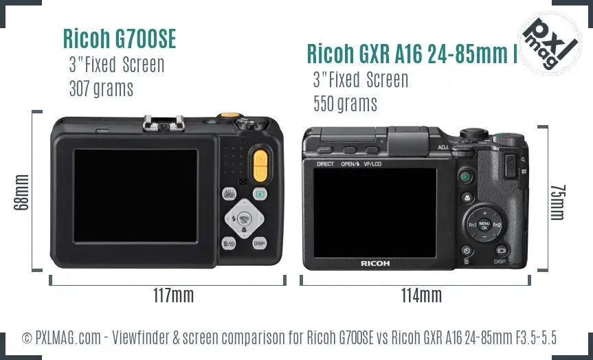Ricoh G700SE vs Ricoh GXR A16 24-85mm F3.5-5.5 Screen and Viewfinder comparison