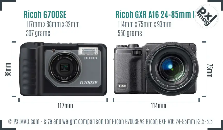 Ricoh G700SE vs Ricoh GXR A16 24-85mm F3.5-5.5 size comparison