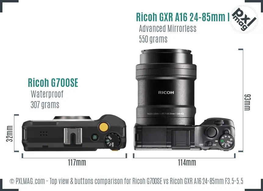 Ricoh G700SE vs Ricoh GXR A16 24-85mm F3.5-5.5 top view buttons comparison