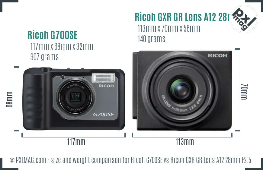 Ricoh G700SE vs Ricoh GXR GR Lens A12 28mm F2.5 size comparison