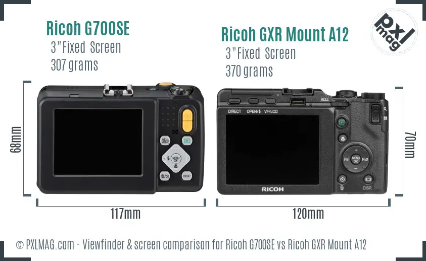 Ricoh G700SE vs Ricoh GXR Mount A12 Screen and Viewfinder comparison