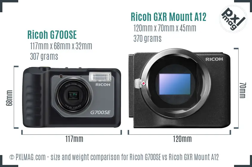 Ricoh G700SE vs Ricoh GXR Mount A12 size comparison