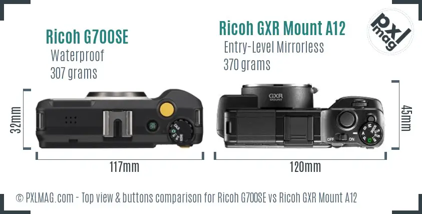 Ricoh G700SE vs Ricoh GXR Mount A12 top view buttons comparison