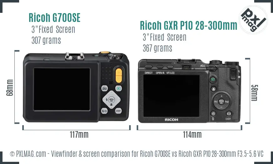Ricoh G700SE vs Ricoh GXR P10 28-300mm F3.5-5.6 VC Screen and Viewfinder comparison