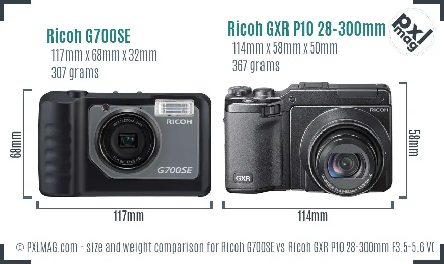 Ricoh G700SE vs Ricoh GXR P10 28-300mm F3.5-5.6 VC size comparison