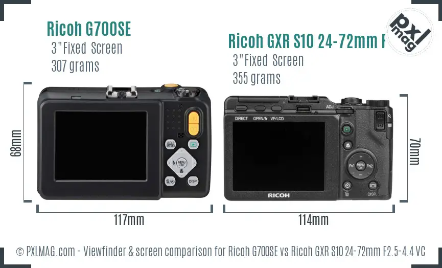 Ricoh G700SE vs Ricoh GXR S10 24-72mm F2.5-4.4 VC Screen and Viewfinder comparison