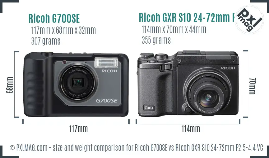 Ricoh G700SE vs Ricoh GXR S10 24-72mm F2.5-4.4 VC size comparison