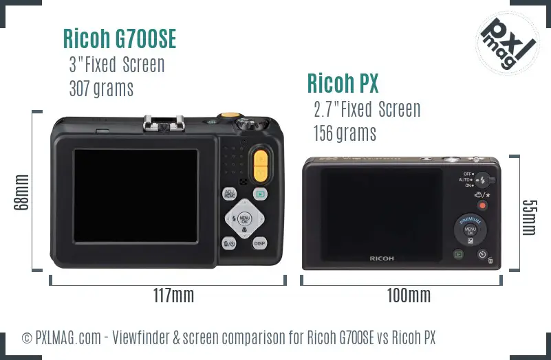 Ricoh G700SE vs Ricoh PX Screen and Viewfinder comparison