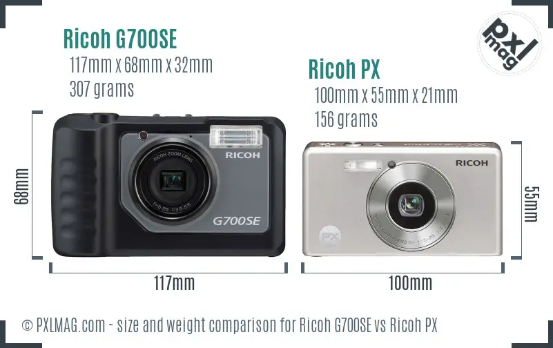 Ricoh G700SE vs Ricoh PX size comparison