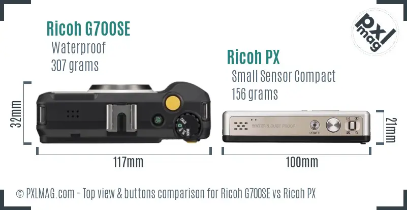 Ricoh G700SE vs Ricoh PX top view buttons comparison