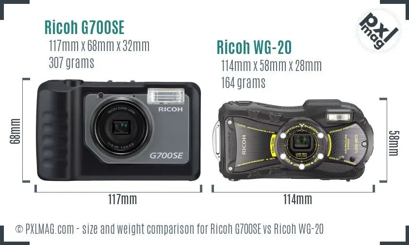 Ricoh G700SE vs Ricoh WG-20 size comparison
