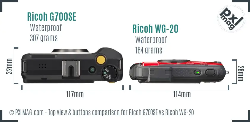 Ricoh G700SE vs Ricoh WG-20 top view buttons comparison