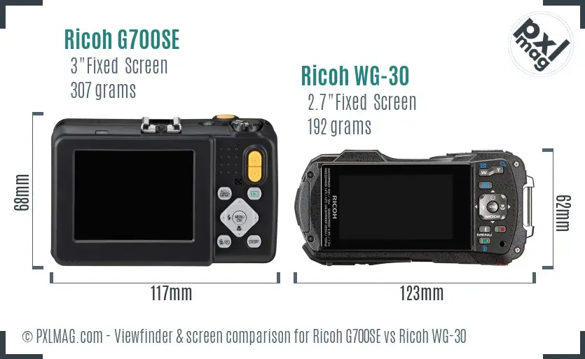Ricoh G700SE vs Ricoh WG-30 Screen and Viewfinder comparison