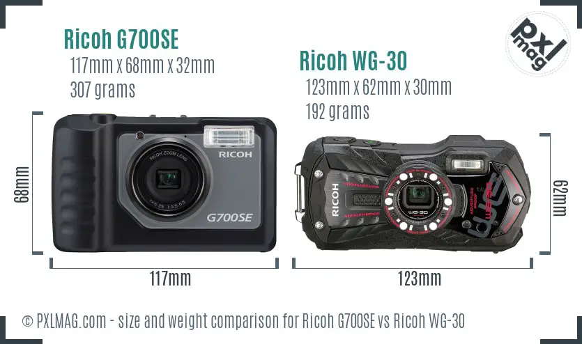 Ricoh G700SE vs Ricoh WG-30 size comparison