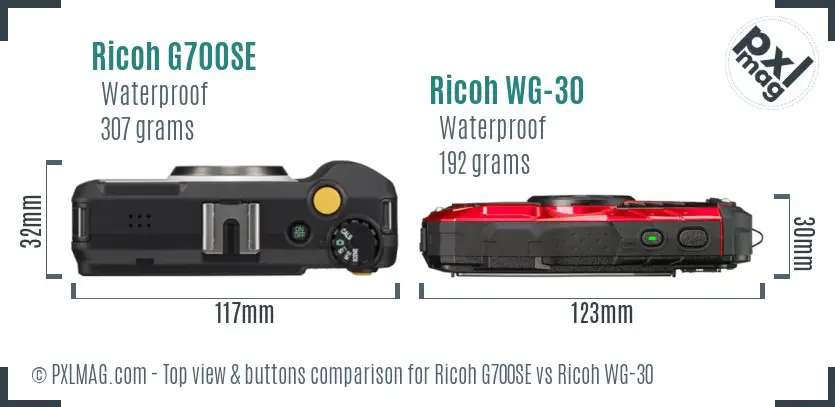Ricoh G700SE vs Ricoh WG-30 top view buttons comparison