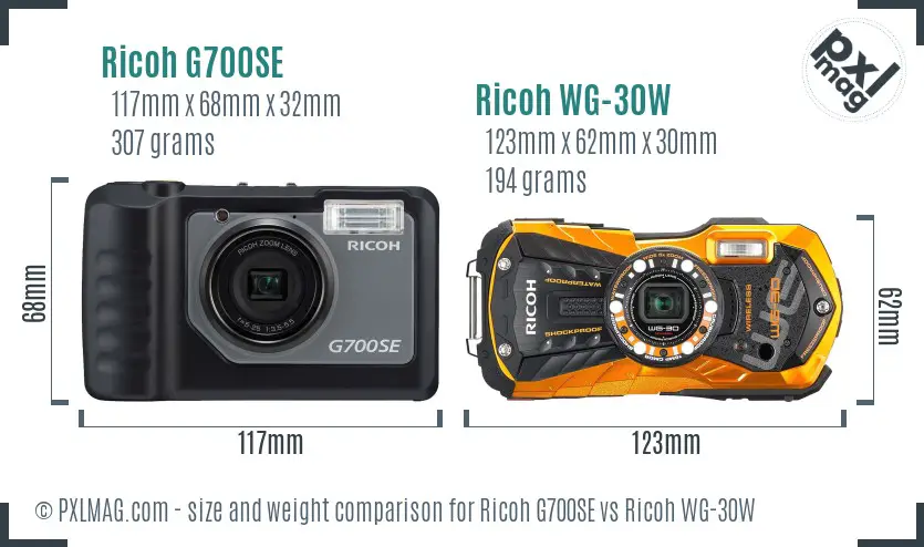 Ricoh G700SE vs Ricoh WG-30W size comparison