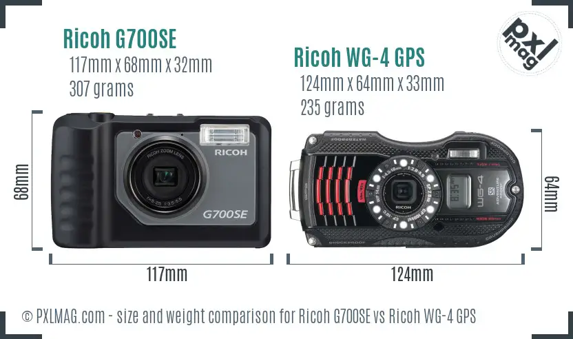 Ricoh G700SE vs Ricoh WG-4 GPS size comparison