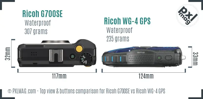 Ricoh G700SE vs Ricoh WG-4 GPS top view buttons comparison