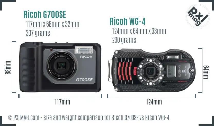 Ricoh G700SE vs Ricoh WG-4 size comparison