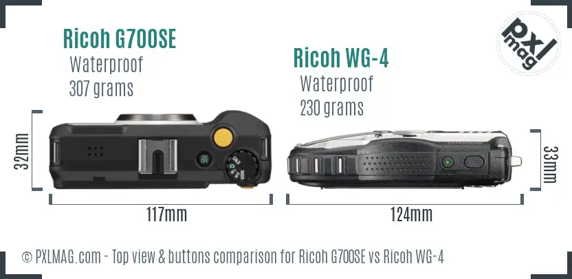 Ricoh G700SE vs Ricoh WG-4 top view buttons comparison