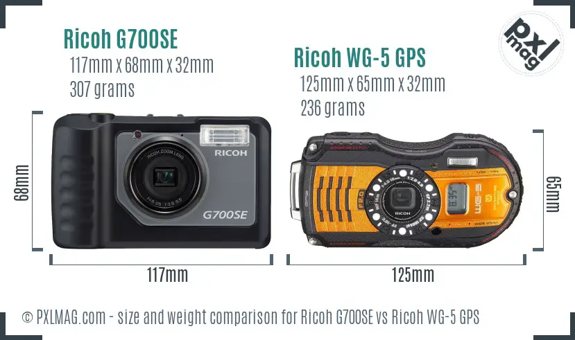Ricoh G700SE vs Ricoh WG-5 GPS size comparison