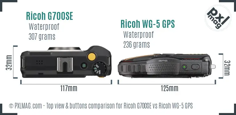 Ricoh G700SE vs Ricoh WG-5 GPS top view buttons comparison