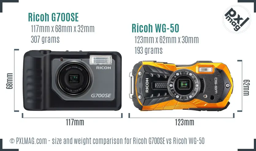 Ricoh G700SE vs Ricoh WG-50 size comparison
