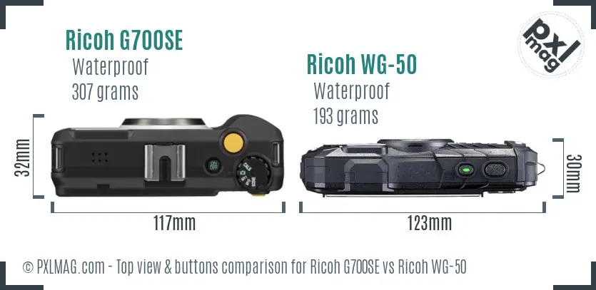 Ricoh G700SE vs Ricoh WG-50 top view buttons comparison